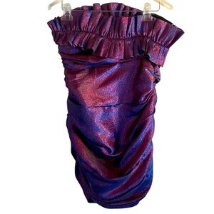 DO+ BE Anthropologie Purple Sparkly Strapless Ruched Mini Party Dress Size M